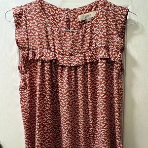 LOFT Rust Pattern Sleeveless Blouse, Size XS